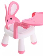Ikonka Scaun de masa pentru copii 2 in 1 cu tavila reglabila si detasabila sarcina maxima 26 kg dimensiune 31 x 45cm Little Bunny Roz