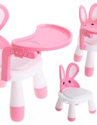 Ikonka Scaun de masa pentru copii 2 in 1 cu tavila reglabila si detasabila sarcina maxima 26 kg dimensiune 31 x 45cm Little Bunny Roz