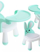 Ikonka Scaun de masa pentru copii 2 in 1 cu tavila reglabila si detasabila sarcina maxima 26 kg dimensiune 31 x 45cm Little Bunny Verde menta