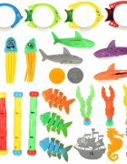 Ikonka Set 27 jucarii de inot pentru copii Water World design atractiv culori veselr si forme marine in saculet de depozitare