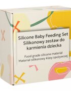 Ikonka Set 8 piese diversificare hrana bebelusi din silicon alimentar durabile si flexibile bol si farfurie cu ventuze tacamuri cana cu pai model Beige Owl