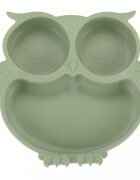 Ikonka Set 8 piese diversificare hrana bebelusi din silicon alimentar durabile si flexibile Bol si farfurie cu ventuze tacamuri Cana cu pai model Green Owl