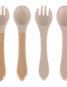 Ikonka Set complet de hranire copii cu 9 piese din silicon pentru diversificare hrana beige Crab