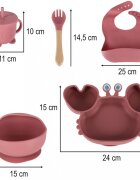 Ikonka Set complet de hranire copii cu 9 piese din silicon pentru diversificare hrana pink Crab