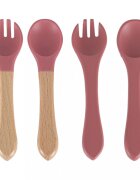 Ikonka Set complet de hranire copii cu 9 piese din silicon pentru diversificare hrana pink Crab