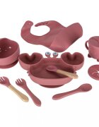 Ikonka Set complet de hranire copii cu 9 piese din silicon pentru diversificare hrana pink Crab