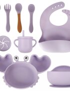 Ikonka Set complet de hranire copii cu 9 piese din silicon pentru diversificare hrana Purple Crab
