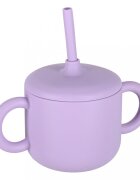 Ikonka Set complet de hranire copii pentru diversificare hrana 8 piese din silicon cu fixare in ventuze purple Teddy
