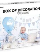 Ikonka Set decoratiuni petrecere First Birthday cu 33 elemente Albastru Argintiu