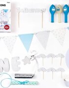 Ikonka Set decoratiuni petrecere First Birthday cu 33 elemente Albastru Argintiu