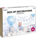Ikonka Set decoratiuni petrecere First Birthday cu 33 elemente Albastru Argintiu
