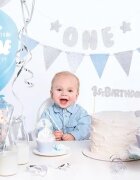 Ikonka Set decoratiuni petrecere First Birthday cu 33 elemente Albastru Argintiu