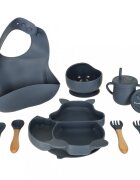 Ikonka Set diversificare hrana bebelusi cu 9 elemente din silicon flexibile fara BPA dark blue Squirrel