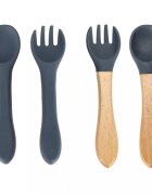 Ikonka Set diversificare hrana bebelusi cu 9 elemente din silicon flexibile fara BPA dark blue Squirrel