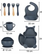 Ikonka Set diversificare hrana bebelusi cu 9 elemente din silicon flexibile fara BPA dark blue Squirrel