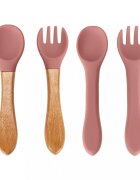 Ikonka Set diversificare hrana bebelusi cu 9 elemente din silicon flexibile fara BPA dark pink Squirrel