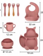 Ikonka Set diversificare hrana bebelusi cu 9 elemente din silicon flexibile fara BPA dark pink Squirrel