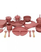 Ikonka Set diversificare hrana bebelusi pink Crab realizate din silicon cu 19 elemente