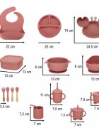Ikonka Set diversificare hrana bebelusi pink Crab realizate din silicon cu 19 elemente