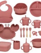 Ikonka Set diversificare hrana bebelusi pink Crab realizate din silicon cu 19 elemente