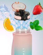 Ikonka Sticla de apa motivationala bluepink cu marcaje de timp si volum capac anti-scurgere capacitate 600 ml