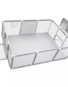 Ikonka Tarc de joaca pentru copii Grey design modern si sigur acces mare cu fermoar porti de fotbal si cos de baschet integrate dimensiune 120 x 180 cm