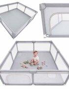 Ikonka Tarc de joaca pentru copii Grey intrare laterala prevazuta cu fermoar buzunar exterior pentru depozitare accesorii dimensiune 180 x 200 cm