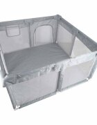 Ikonka Tarc de joaca pentru copii prevazut cu fereastra de acces cu fermoar cadru din otel asamblare simpla dimensiune 120 x 120 cm Grey