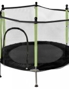 Ikonka Trambulina de gradina pentru copii BlackGreen diametru 140 cm cadru metalic solid cu plasa de siguranta si intrare cu fermoar 10 bilute multicolore incluse