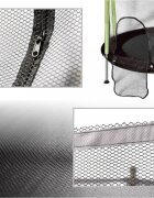 Ikonka Trambulina de gradina pentru copii BlackGreen diametru 140 cm cadru metalic solid cu plasa de siguranta si intrare cu fermoar 10 bilute multicolore incluse