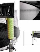 Ikonka Trambulina de gradina pentru copii BlackGreen diametru 140 cm cadru metalic solid cu plasa de siguranta si intrare cu fermoar 10 bilute multicolore incluse