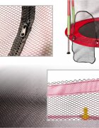 Ikonka Trambulina de gradina pentru copii RedGreen diametru 140 cm cadru metalic solid cu plasa de siguranta si intrare cu fermoar 10 bilute multicolore incluse