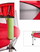 Ikonka Trambulina de gradina pentru copii RedGreen diametru 140 cm cadru metalic solid cu plasa de siguranta si intrare cu fermoar 10 bilute multicolore incluse