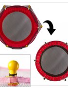 Ikonka Trambulina de gradina pentru copii RedGreen diametru 140 cm cadru metalic solid cu plasa de siguranta si intrare cu fermoar 10 bilute multicolore incluse