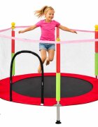 Ikonka Trambulina de gradina pentru copii RedGreen diametru 140 cm cadru metalic solid cu plasa de siguranta si intrare cu fermoar 10 bilute multicolore incluse