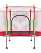 Ikonka Trambulina de gradina pentru copii RedGreen diametru 140 cm cadru metalic solid cu plasa de siguranta si intrare cu fermoar 10 bilute multicolore incluse