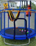 Ikonka Trambulina pentru copii Blue cu set complet de accesorii include cos de baschet minge hamac diametru 155 cm pana la 150 kg