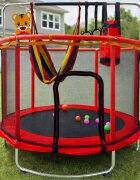 Ikonka Trambulina pentru copii Red cu set complet de accesorii include cos de baschet minge hamac diametru 155 cm pana la 150 kg