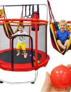 Ikonka Trambulina pentru copii Red cu set complet de accesorii include cos de baschet minge hamac diametru 155 cm pana la 150 kg