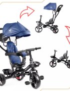 Ikonka Tricicleta pentru copii Trike Fix Lite Blue cu scaun rotativ 360 sistem roata libera roti cauciuc EVA suport pentru picioare maner cu control al directiei si frana pe rotile din spate