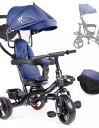 Ikonka Tricicleta pentru copii Trike Fix Lite Blue cu scaun rotativ 360 sistem roata libera roti cauciuc EVA suport pentru picioare maner cu control al directiei si frana pe rotile din spate