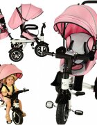 Ikonka Tricicleta pentru copii Trike Fix V3 Pink cu scaun rotativ 360 si control parental pozitie somn suport picioare amortizor spate 2 seturi suport picioruse Roti cauciuc EVA