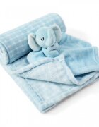 Infancie Set cadou pentru bebelusi cu paturica din fleece si jucarie elefantel bleu