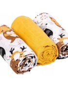 Infantilo Set 3 scutece din muselina wild animalsgalben mustar