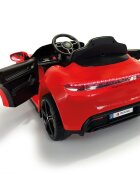 INJUSA Masina electrica pentru copii Porsche Taycan 12V 2 viteze frana electrica lumini Led radio USB telecomanda deschidere usi varsta 2 ani+