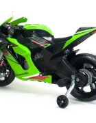 INJUSA Motocicleta electrica pentru copii 12V licentiat Kawasaki Ninja ZX-R10 Verde cu roti ajutatoare 3-6 ani