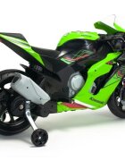 INJUSA Motocicleta electrica pentru copii 12V licentiat Kawasaki Ninja ZX-R10 Verde cu roti ajutatoare 3-6 ani