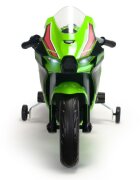 INJUSA Motocicleta electrica pentru copii 12V licentiat Kawasaki Ninja ZX-R10 Verde cu roti ajutatoare 3-6 ani