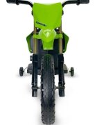 INJUSA Motocicleta electrica pentru copii Kawasaki KX85 Verde 12V cu licenta roti ajutatoare tip cross 3-5 ani