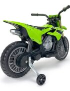 INJUSA Motocicleta electrica pentru copii Kawasaki KX85 Verde 12V cu licenta roti ajutatoare tip cross 3-5 ani